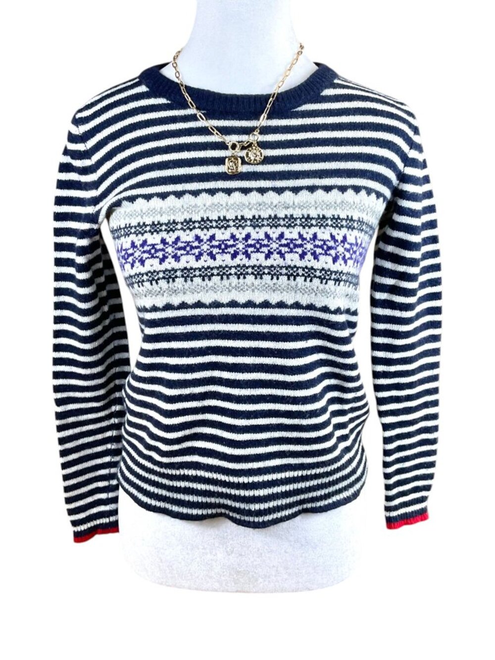 J. Crew Factory Sweater Wool Fair Isle Stripe Navy (XXS)